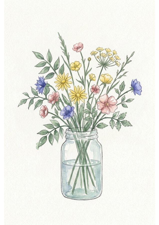 Wildflowers in a Jar &mdash; Painted example, Week 8