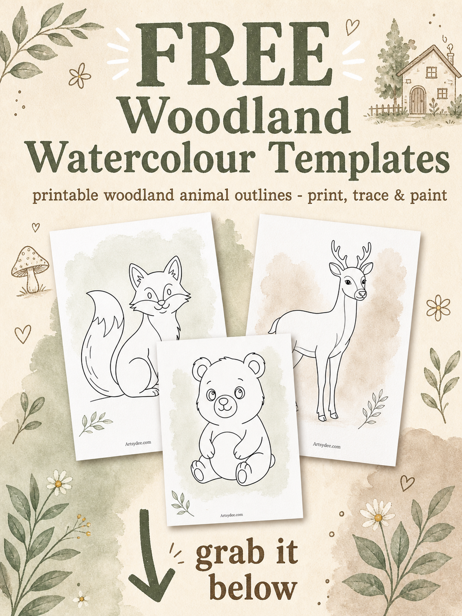 Free Woodland Animal Watercolour Templates sample - printable animal outline pages