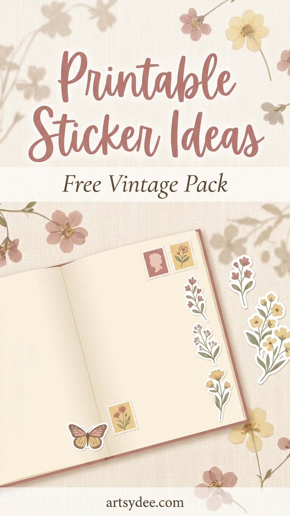 Vintage sticker printables for journal pages pin with free sheets from artsydee.com
