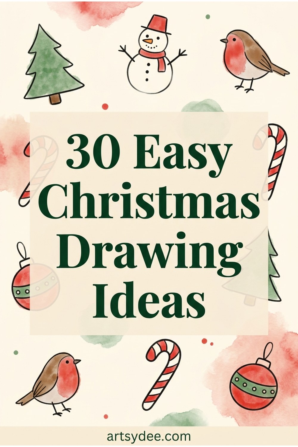 30 easy Christmas drawing ideas &mdash; simple doodles of a tree, snowman, robin, candy cane and bauble