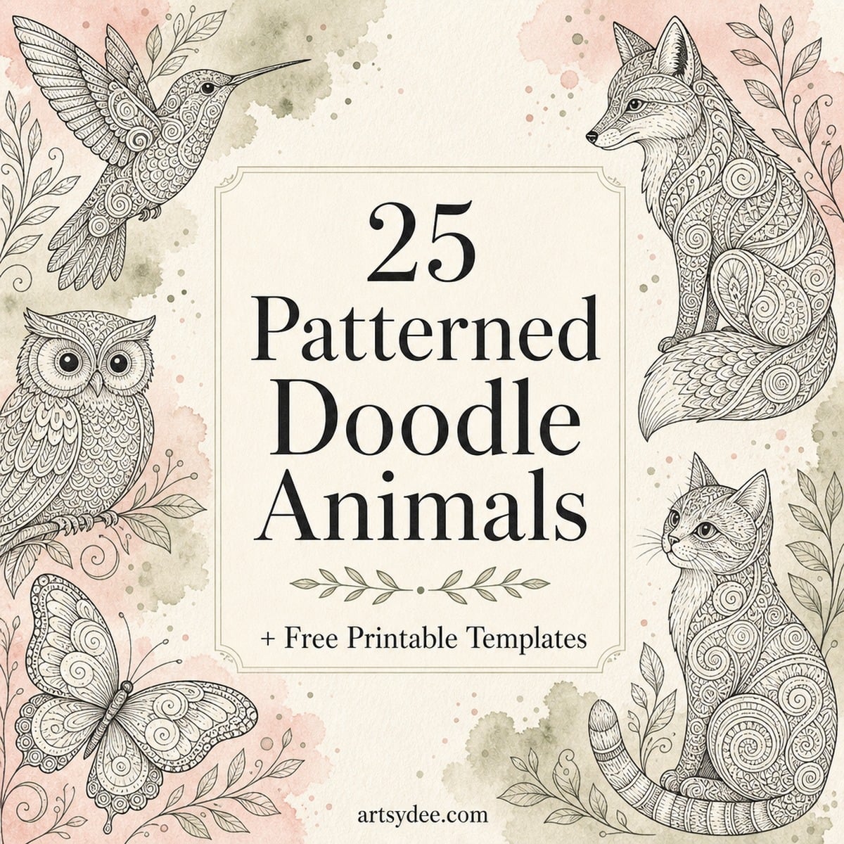 patterned doodle animals free printable templates