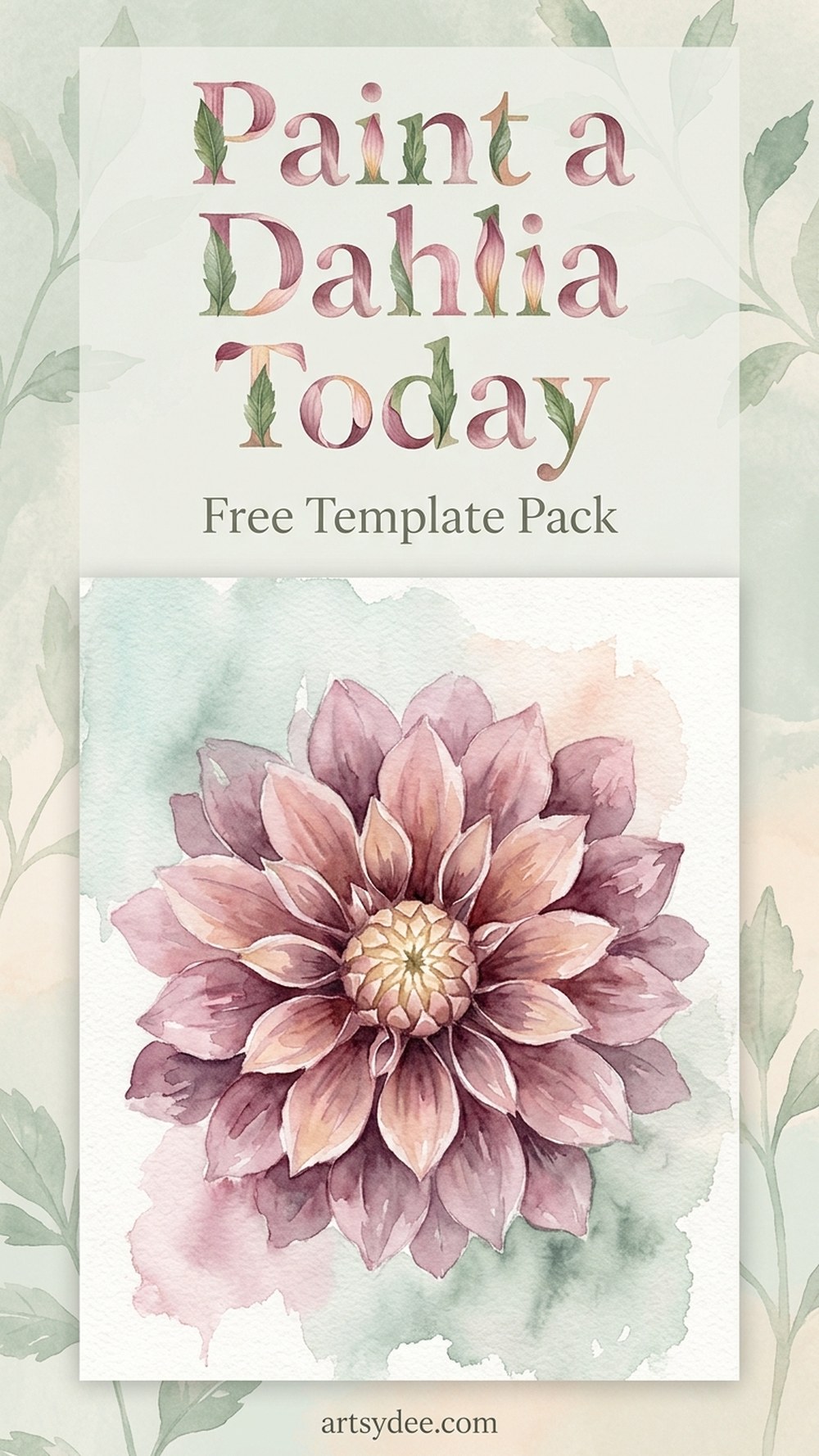 Easy watercolour dahlia tutorial pin with free printable templates from artsydee.com