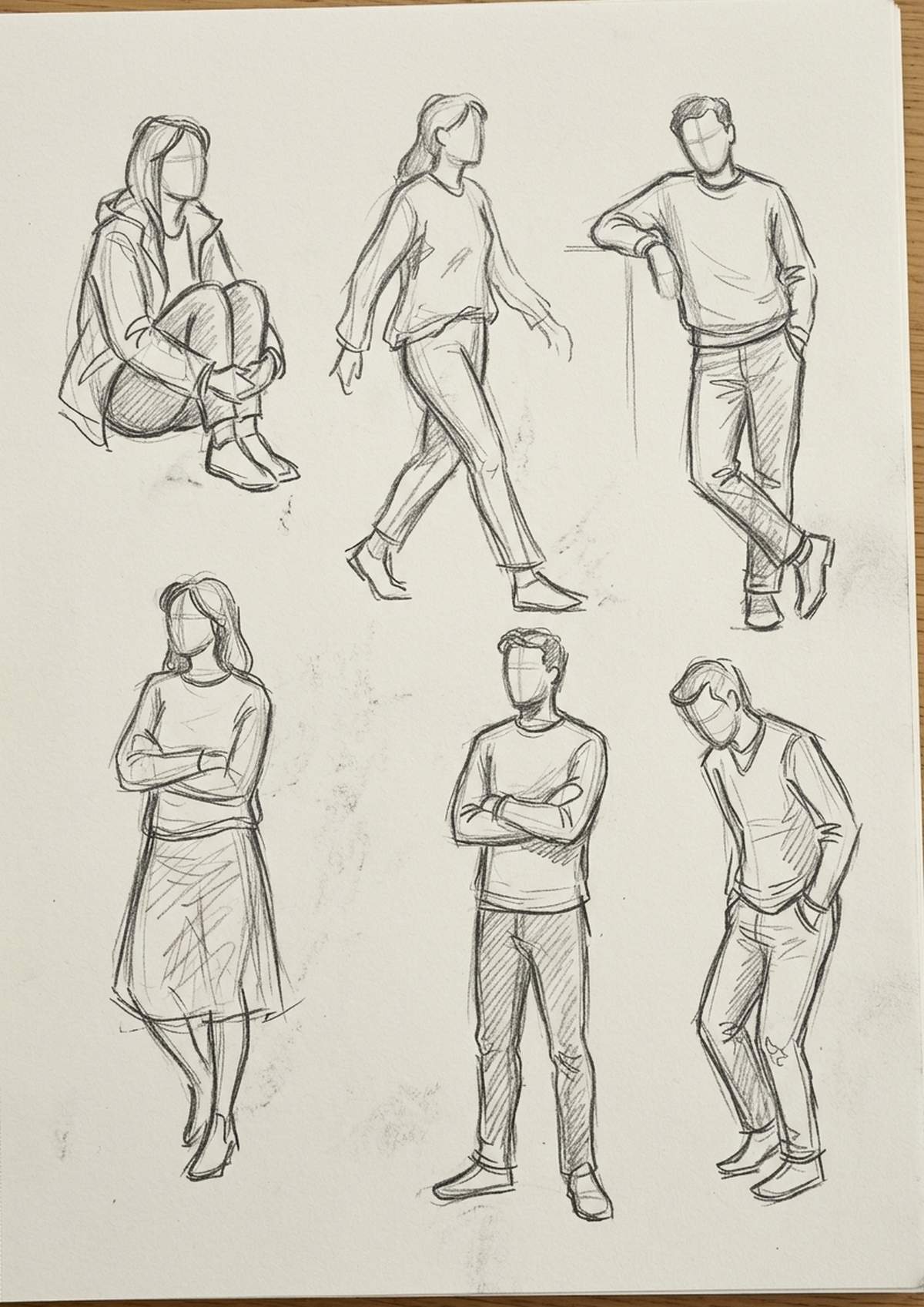 Quick gesture drawing practice sheet