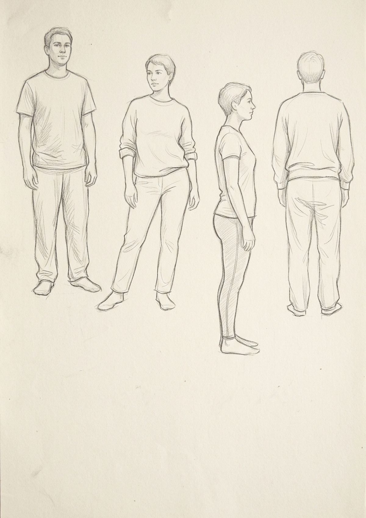 Standing figure poses drawing reference