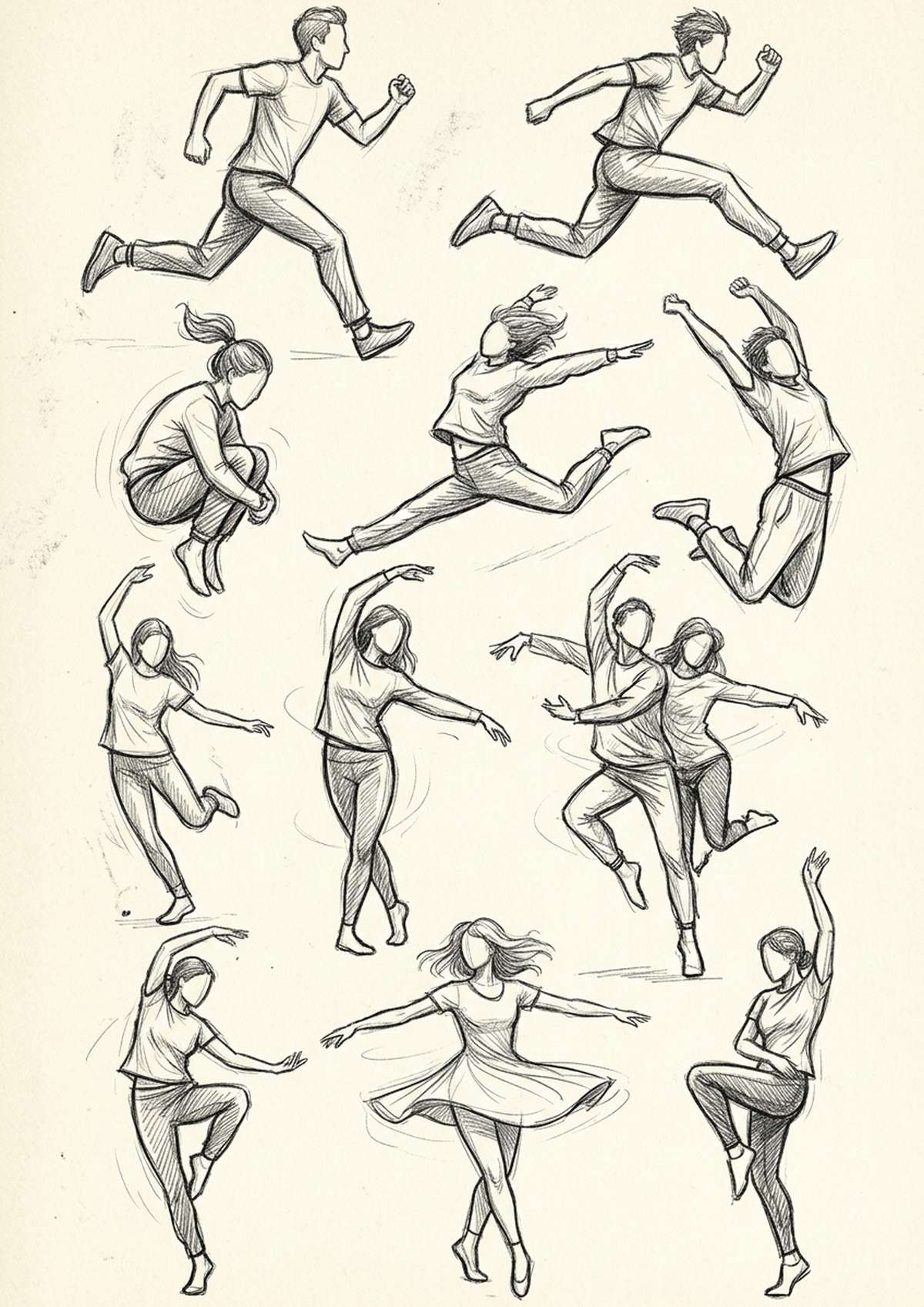 Dynamic action poses figure drawing reference
