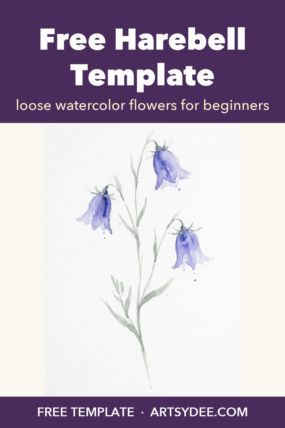 Free harebell watercolor template with a loose painted reference