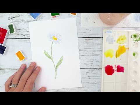 Frame from the Starter Vault video lesson, painting a watercolour daisy step by step