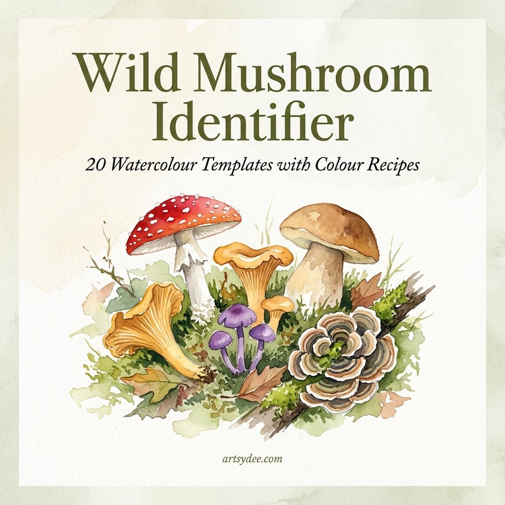Wild Mushroom Identifier: 20 watercolour templates with colour recipes