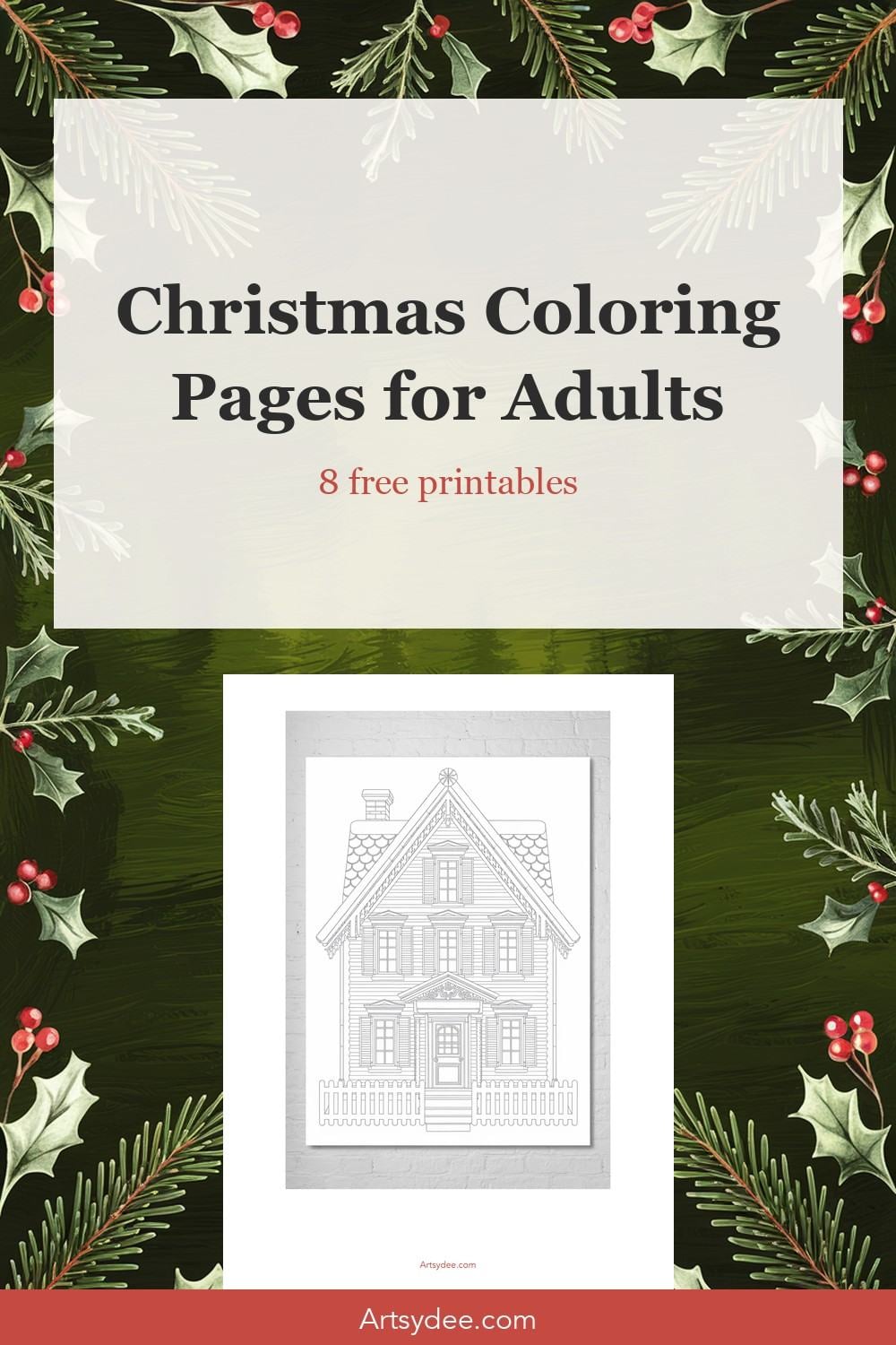 Christmas coloring pages for adults, eight free printable designs from Artsydee