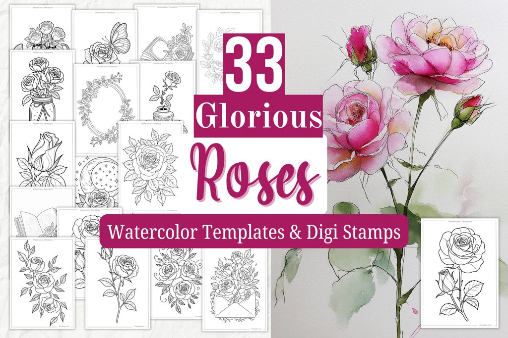 33 Roses watercolor templates and digi stamps by Artsydee