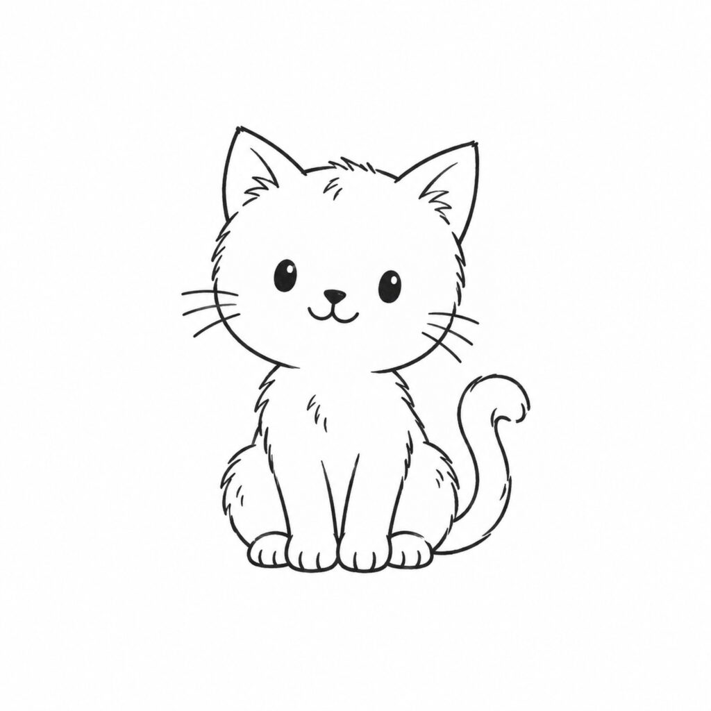 Cute cat drawing of a simple sitting kitten