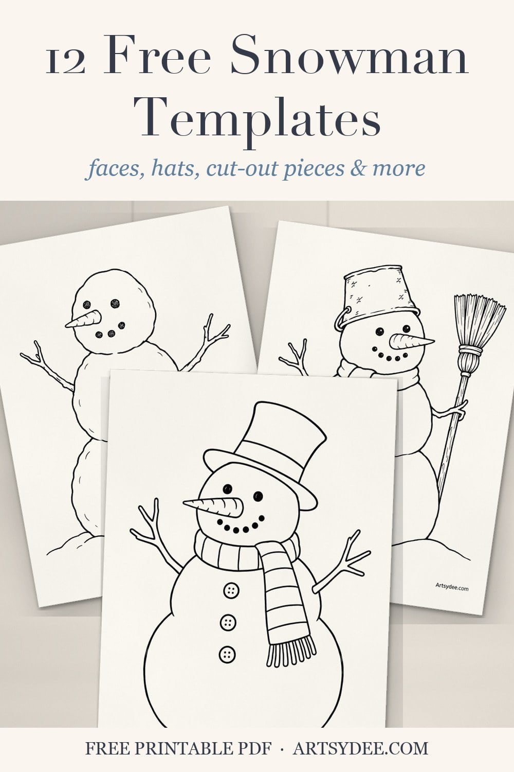 Pin: 12 free snowman templates, printed snowman outlines including the classic snowman, the snowman with a broom and the snowman in a hat and scarf