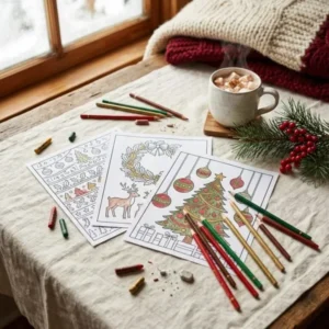 Preview of the free 6 Cosy Christmas Colouring Pages printable