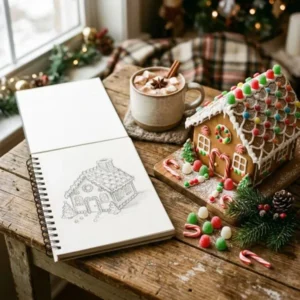 Preview of the free 6 Gingerbread House Drawing Templates printable