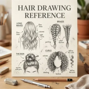Preview of the free Hair Drawing Reference Sheet printable