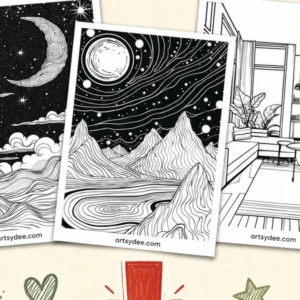 Preview of the free 40 Aesthetic Coloring Pages printable