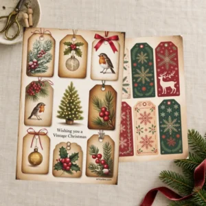 Preview of the free Vintage Christmas Tags printable