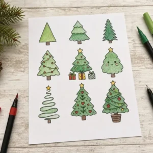 Preview of the free 9 Christmas Tree Drawings printable