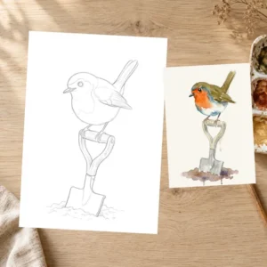 Preview of the free Watercolor Robin Template printable