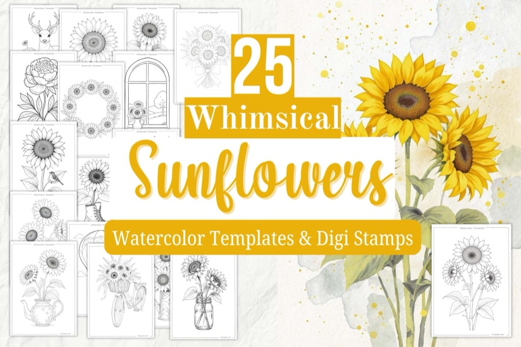 25 sunflower watercolor templates